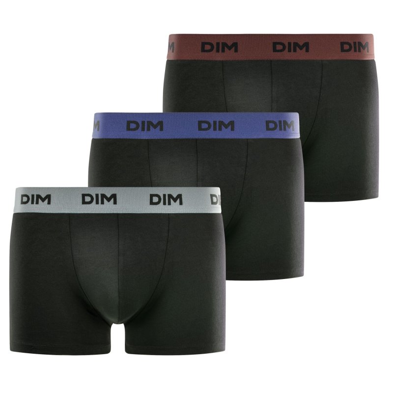 Lot de 3 Boxers homme Coton Uni  Noir/Vert/Bleu/Raisin Mix and Colors - Dim