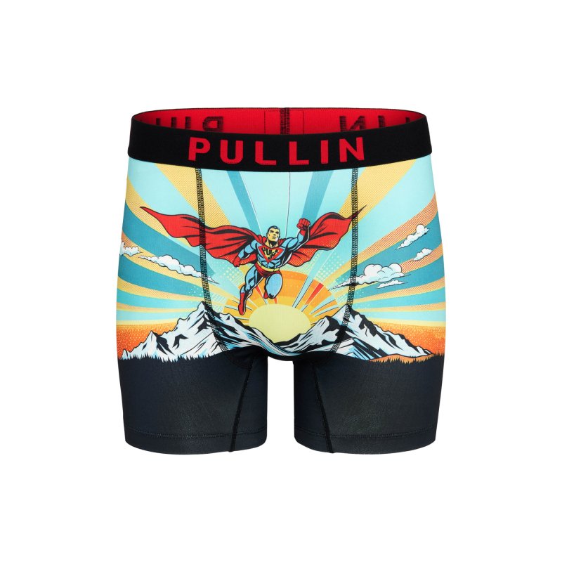 Boxer homme Polyester Turquoise/Rouge/Noir Imprimé - Pull In