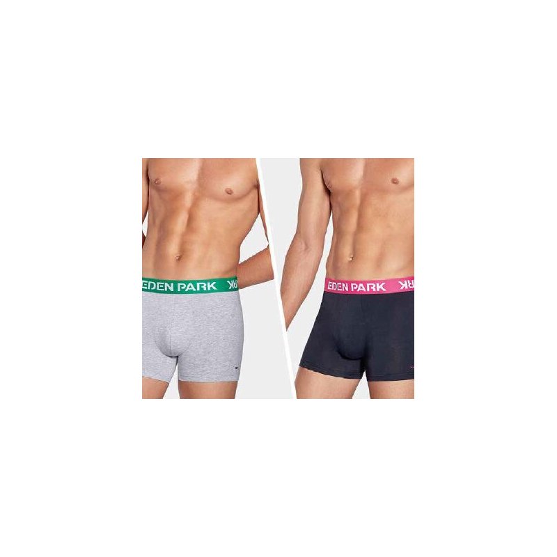 Lot de 2 Boxers homme Coton Gris clair/Vert/Bleu Marine/Rose - Eden Park