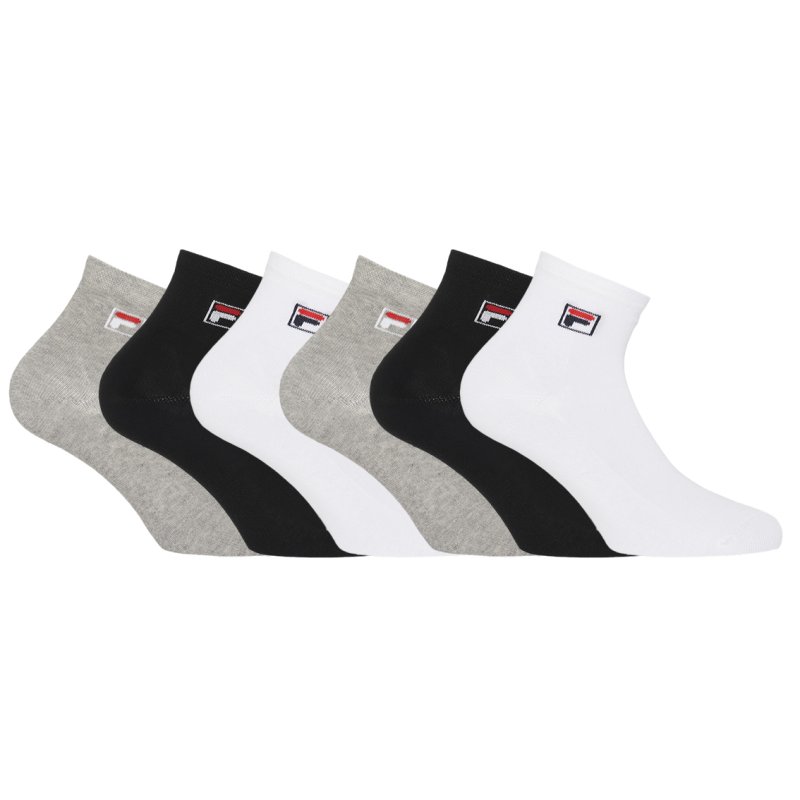 Lot de 6 Paires de Chaussettes homme Courtes Blanc/Noir/Gris clair Uni - Fila