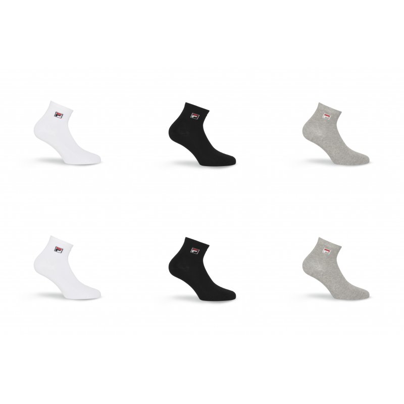 Lot de 6 Paires de Chaussettes homme Courtes Blanc/Noir/Gris clair Uni - Fila