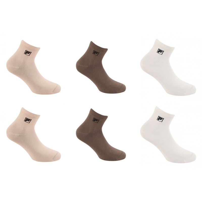 Lot de 6 Paires de Chaussettes homme Courtes Ecru/Beige/Marron Uni - Fila