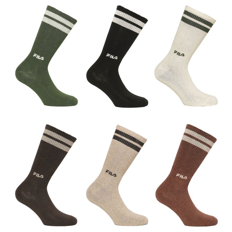 Lot de 6 Paires de Chaussettes homme Tennis Mode, Sportif Noir/Kaki/Blanc/Marron/Camel/Beige - Fila