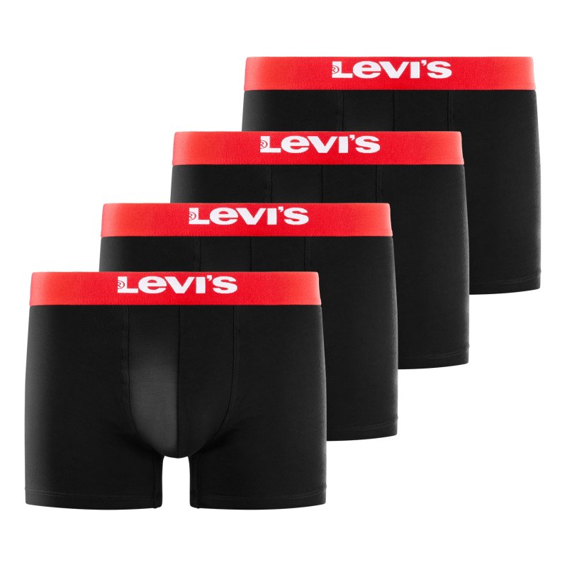 Lot de 4 Boxers Homme Coton Noir Ceinture Rouge - Levis