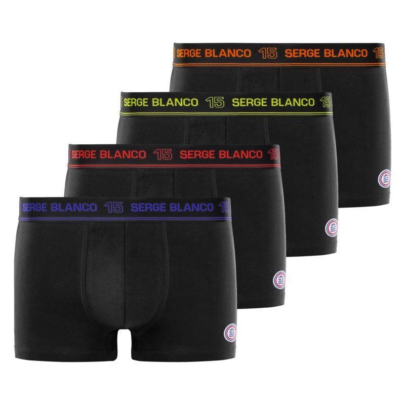 Lot de 4 Boxers homme Coton Noir/Bleu/Rouge/Orange/Jaune Uni - Serge Blanco