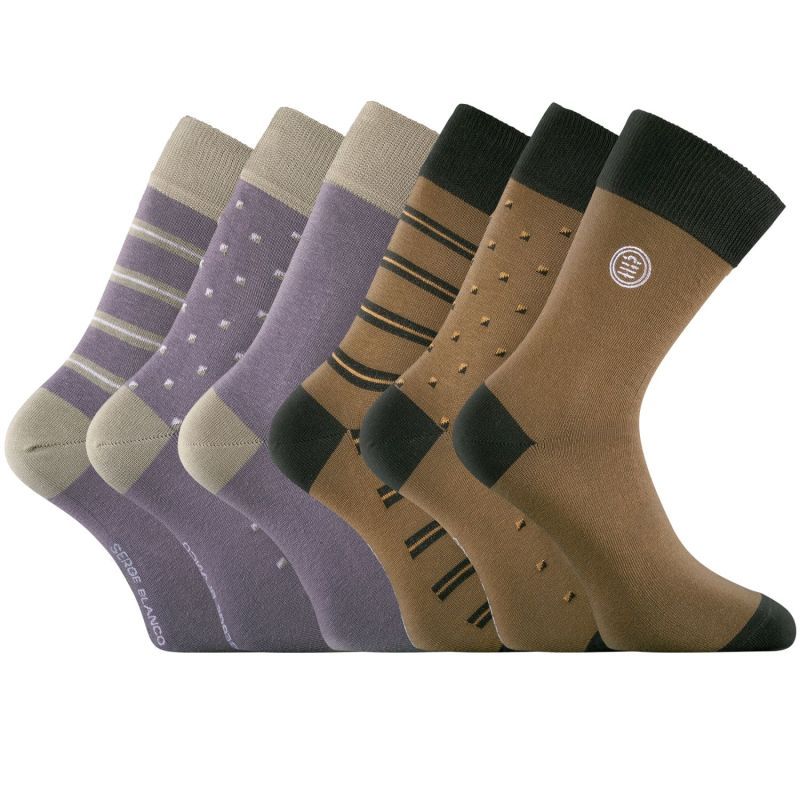 Lot de 6 Paires de Chaussettes homme Ville Casual, Mode Gris/Blanc/Noir/Jaune Imprimé - Serge Blanco