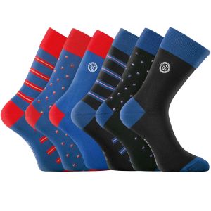 Lot de 6 Paires de Chaussettes homme Ville Casual, Mode Bleu/Bleu Marine/Rose/Rouge Imprimé - Serge Blanco