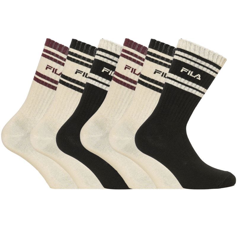 Lot de 6 Paires de Chaussettes homme Tennis Mode, Sportif Beige/Noir/Bordeaux/Kaki - Fila