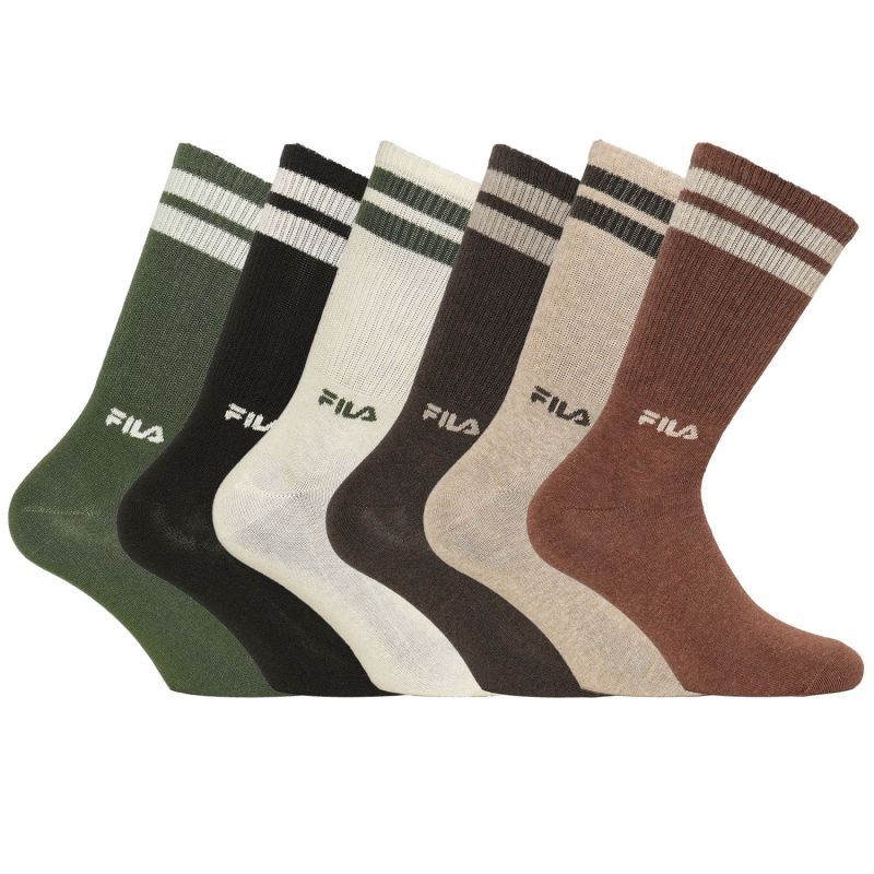 Lot de 6 Paires de Chaussettes homme Tennis Mode, Sportif Noir/Kaki/Blanc/Marron/Camel/Beige - Fila
