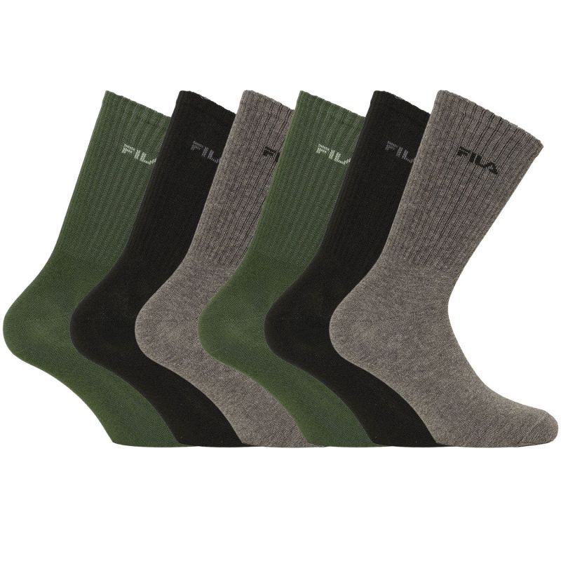 Lot de 6 Paires de Chaussettes homme Tennis Kaki/Beige/Noir - Fila