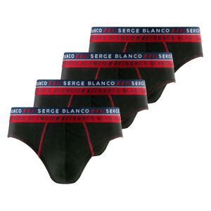 Lot de 4 Slips homme Coton Noir Uni - Serge Blanco