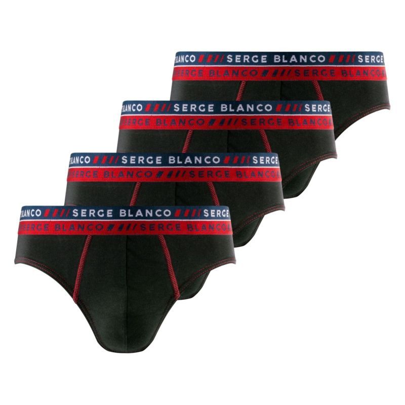 Lot de 4 Slips homme Coton Noir Uni - Serge Blanco