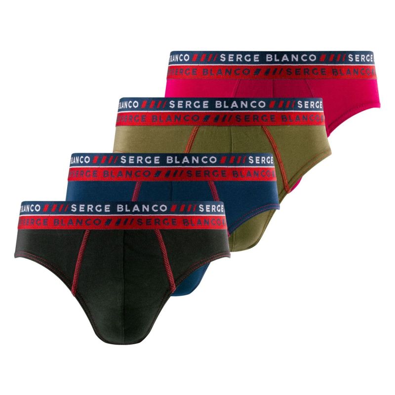 Lot de 4 Slips homme Coton Rouge Uni - Serge Blanco