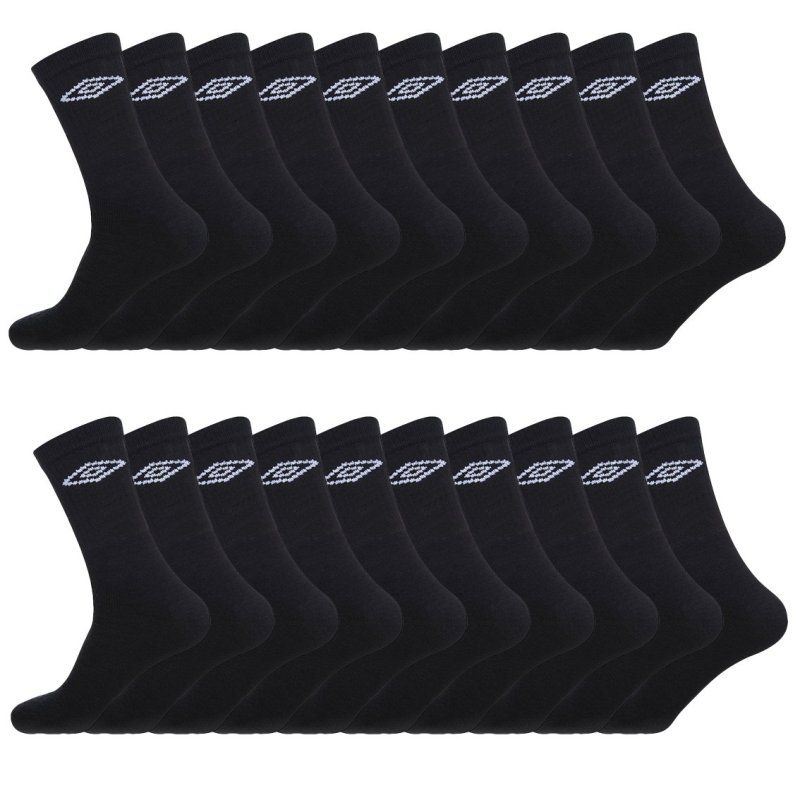 Lot de 20 Paires de Chaussettes homme Tennis Sportif Noir/Blanc Uni - Umbro