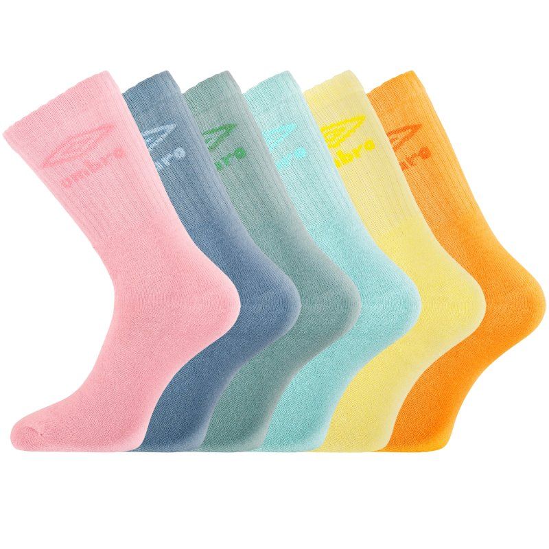 Lot de 6 Paires de Chaussettes homme Tennis Mode, Sportif Jaune pâle/Bleu clair/Mauve/Vert/Orange/Rose clair Uni - Umbro