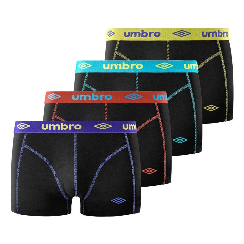 Lot de 4 Boxers homme Coton Noir Uni - Umbro