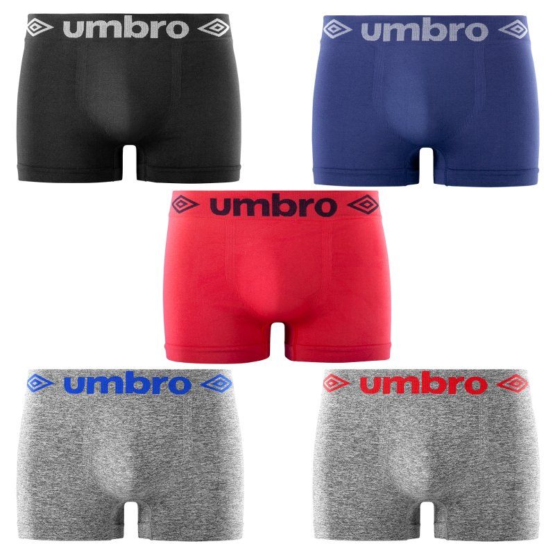 Lot de 5 Boxers homme Polyester Gris/Bleu/Rouge/Noir Uni - Umbro