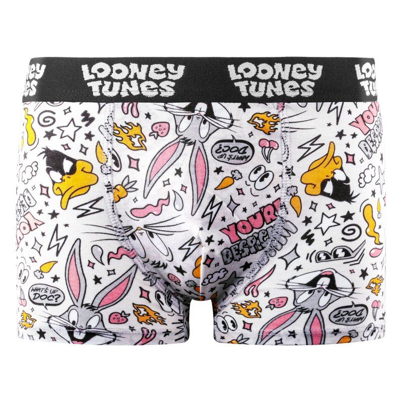 Lot de 4 Boxers Enfnat Coton Confort, Respirant, Stretch Bugs Bunny, Taz, Daffy Duck Imprimé Orange/Blanc/Jaune/Noir Imprimé - L