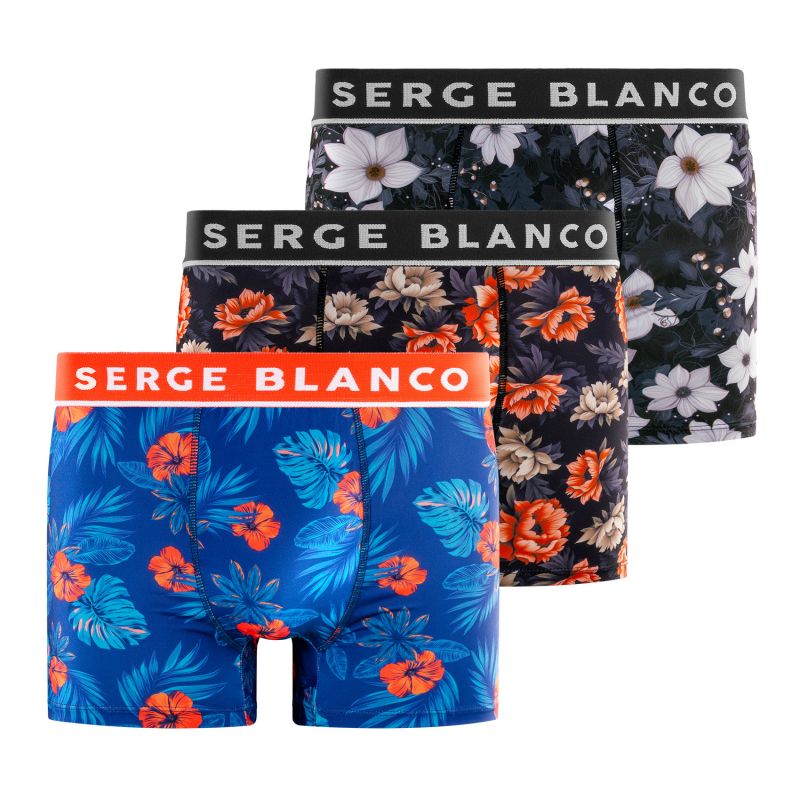 Lot de 3 Boxers homme Polyester Bleu/Rouge/Noir/Blanc Imprimé - Serge Blanco