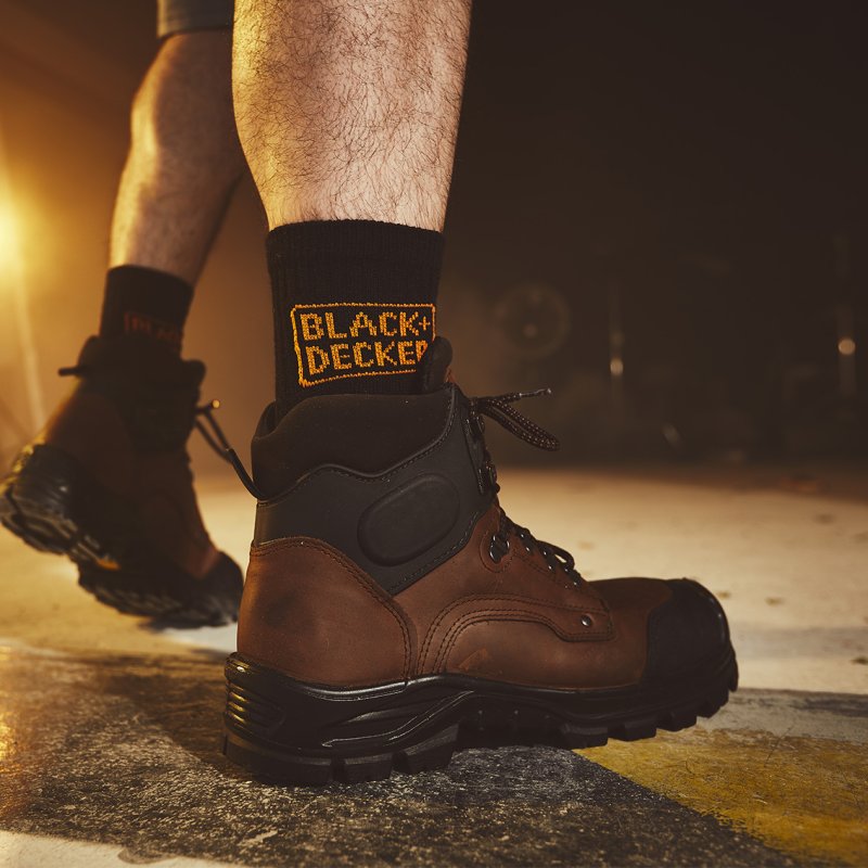 Lot de 6 Paires de Chaussettes homme Tennis Travail Noir Uni - Black & Decker