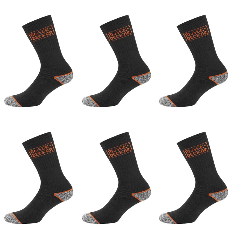 Lot de 6 Paires de Chaussettes homme Tennis Travail Noir Uni - Black & Decker