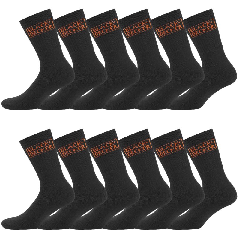 Lot de 12 Paires de Chaussettes homme Tennis Travail Noir/Orange Uni - Black & Decker
