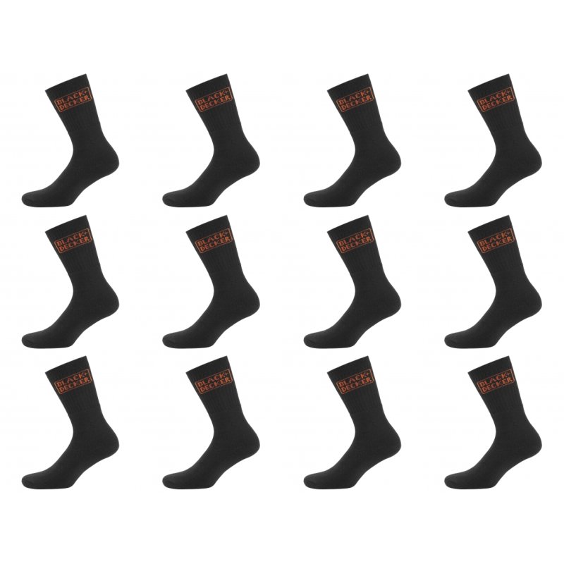 Lot de 12 Paires de Chaussettes homme Tennis Travail Noir/Orange Uni - Black & Decker