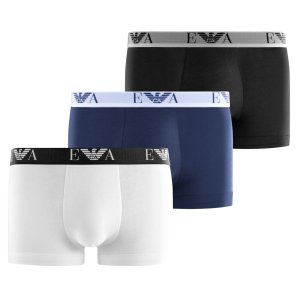 Lot de 3 Boxers homme Coton Blanc/Bleu Marine/Noir Uni - Emporio Armani