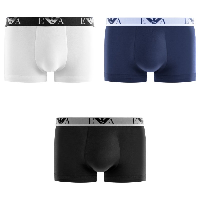 Lot de 3 Boxers homme Coton Blanc/Bleu Marine/Noir Uni - Emporio Armani