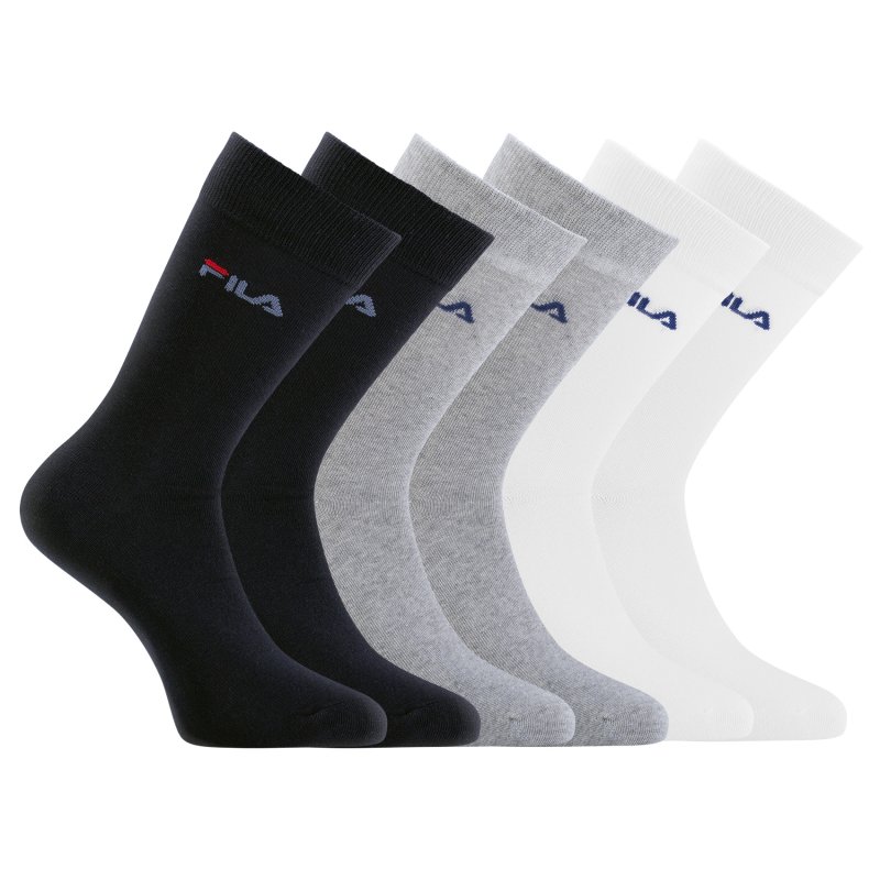 Lot de 6 Paires de Chaussettes homme Tennis Sportif Blanc/Noir/Gris Uni - Fila