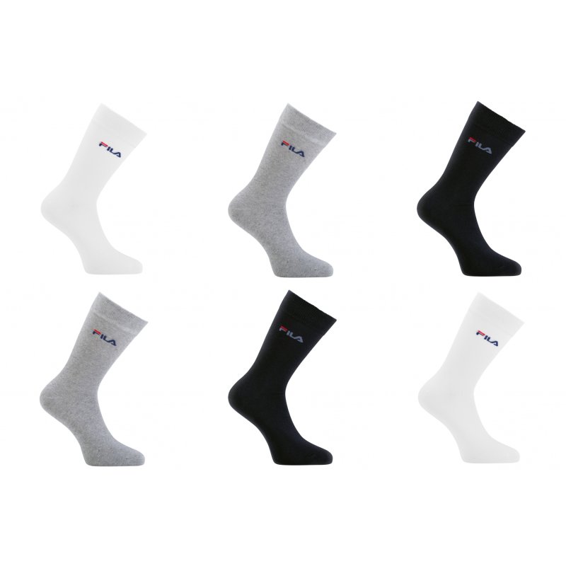 Lot de 6 Paires de Chaussettes homme Tennis Sportif Blanc/Noir/Gris Uni - Fila