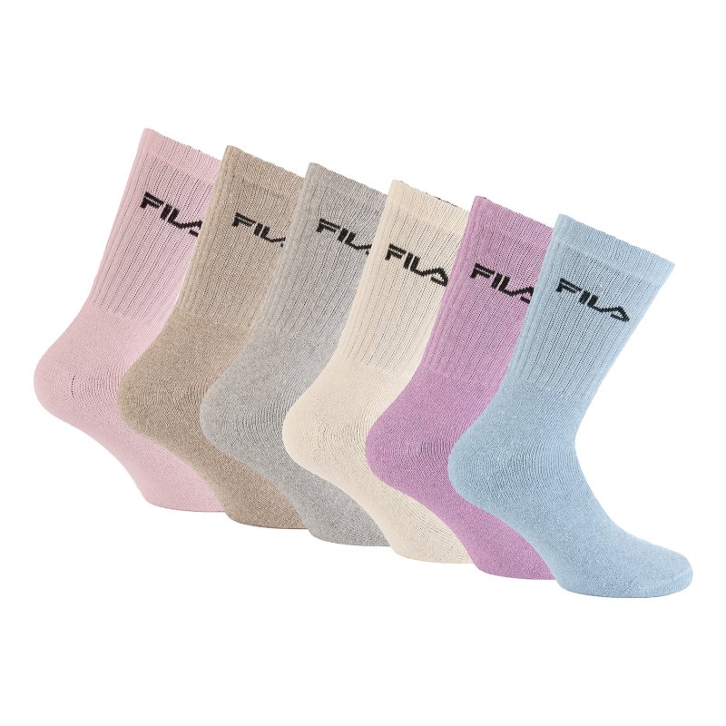 Lot de 6 Paires de Chaussettes homme Tennis Sportif Violet/Bleu/Gris/Rose/Beige Uni - Fila