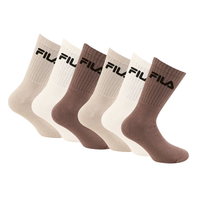 Lot de 6 Paires de Chaussettes homme Tennis Sportif Ecru/Beige/Marron Uni - Fila