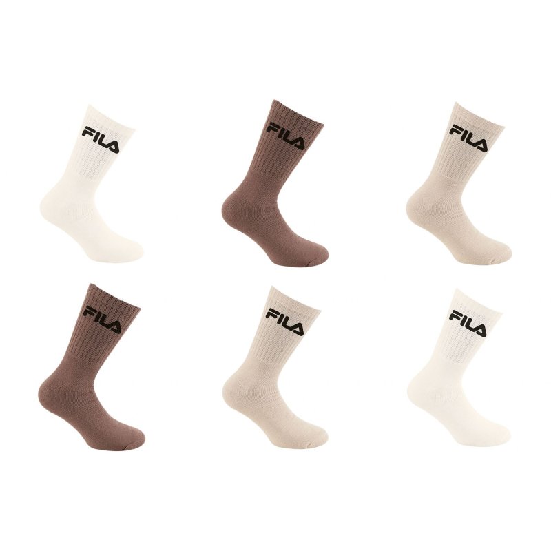 Lot de 6 Paires de Chaussettes homme Tennis Sportif Ecru/Beige/Marron Uni - Fila