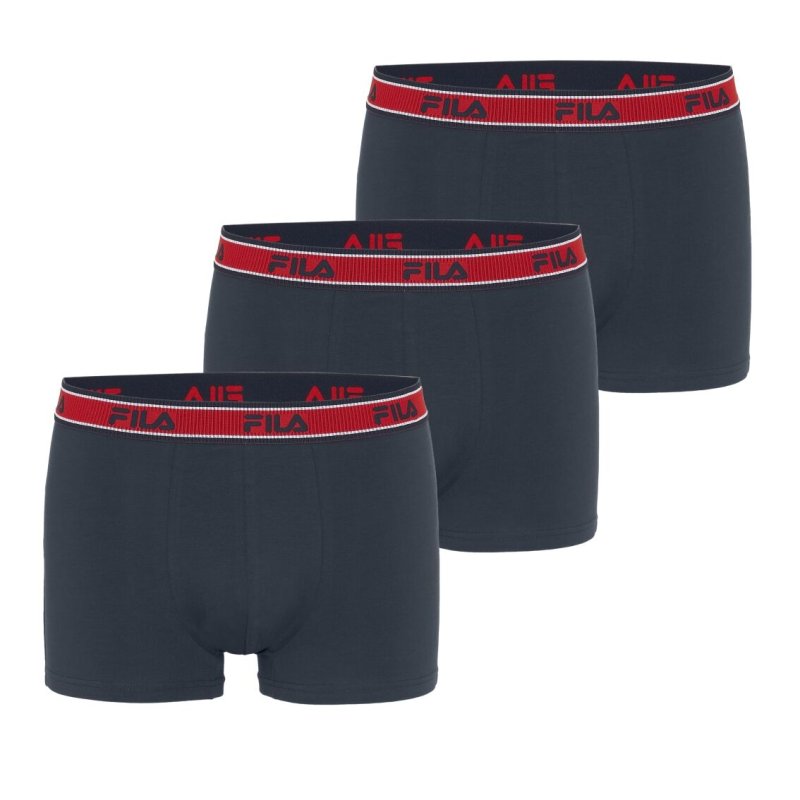 Lot de 3 Boxers homme Coton Bleu Marine/Rouge Uni - Fila