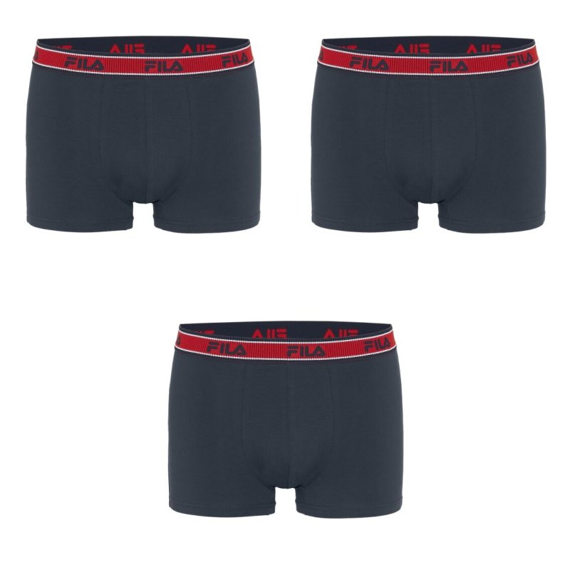 Lot de 3 Boxers homme Coton Bleu Marine/Rouge Uni - Fila