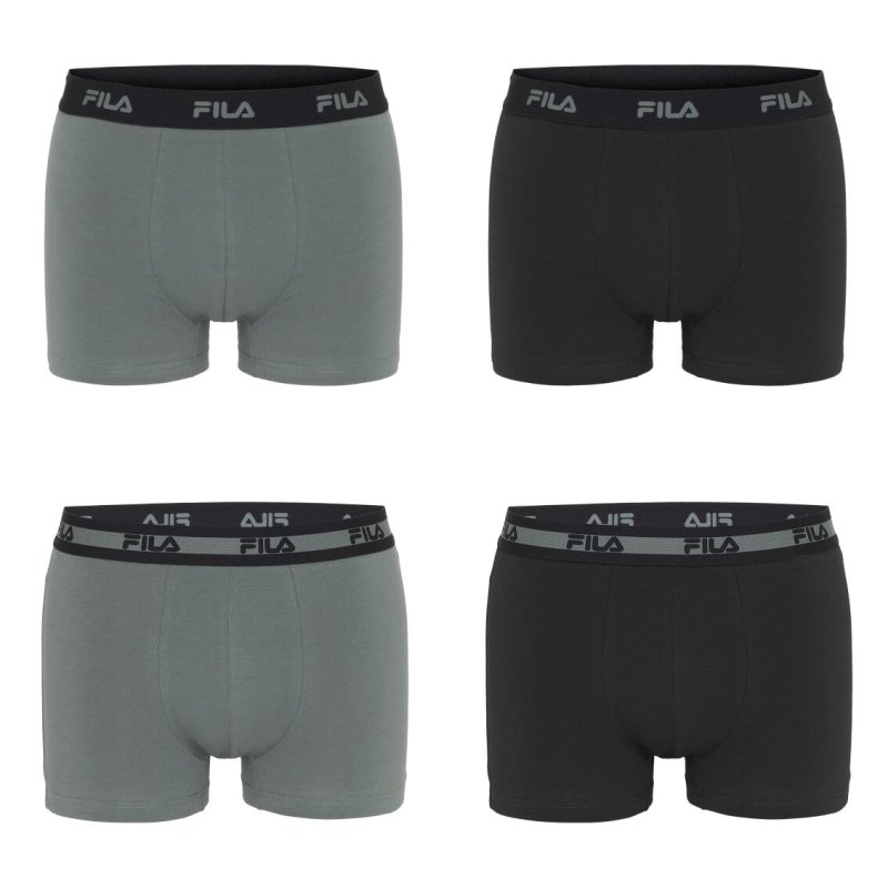 Lot de 4 Boxers homme Coton Kaki/Noir Uni - Fila