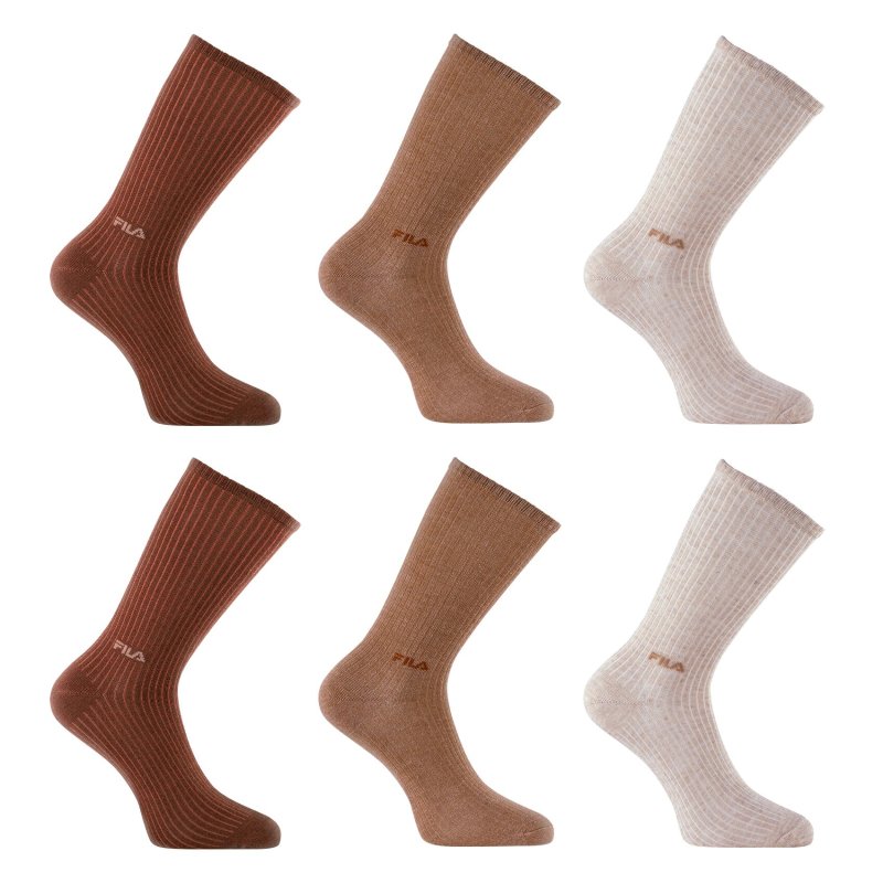 Lot de 6 Paires de Chaussettes femme Tennis Mode, SportifMarron/Camel/Beige - Fila