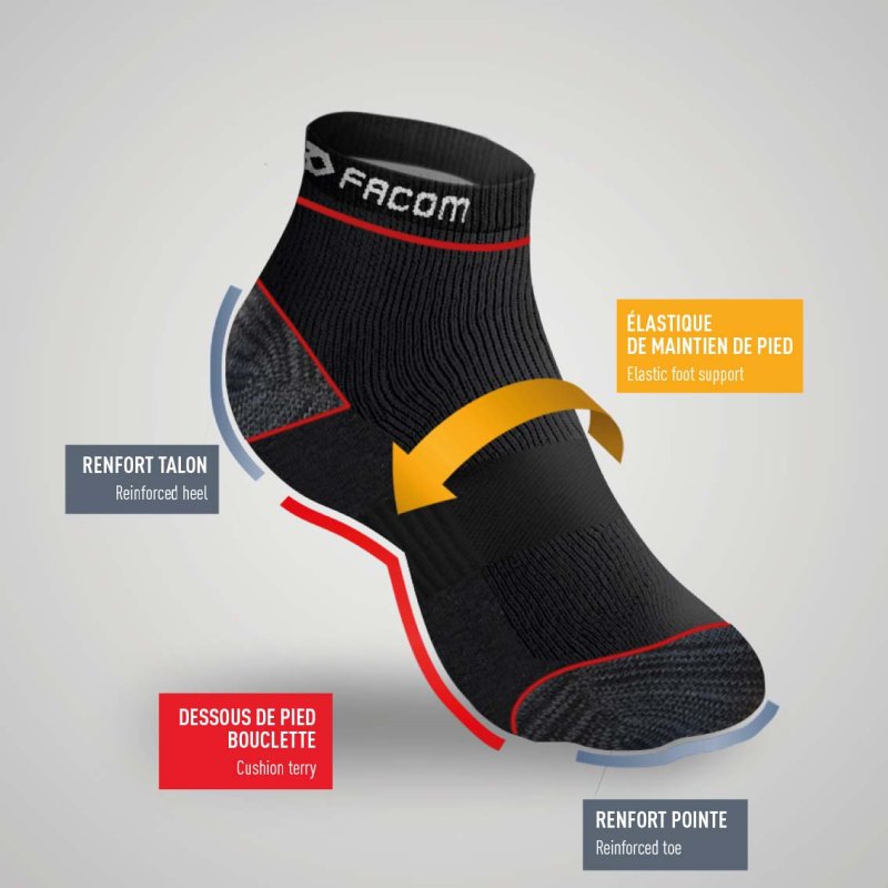 Lot de 6 Paires de Chaussettes homme Courtes Travail Noir Imprimé - Facom