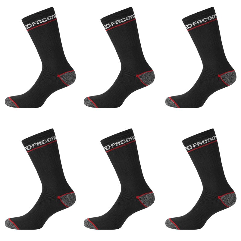 Lot de 6 Paires de Chaussettes homme Tennis Travail Noir Imprimé - Facom
