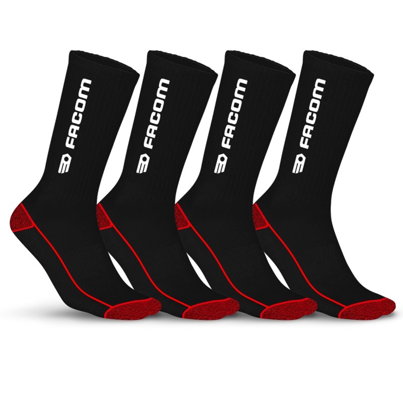 Lot de 4 Paires de Chaussettes homme Tennis Travail Noir/Rouge/Blanc Imprimé - Facom