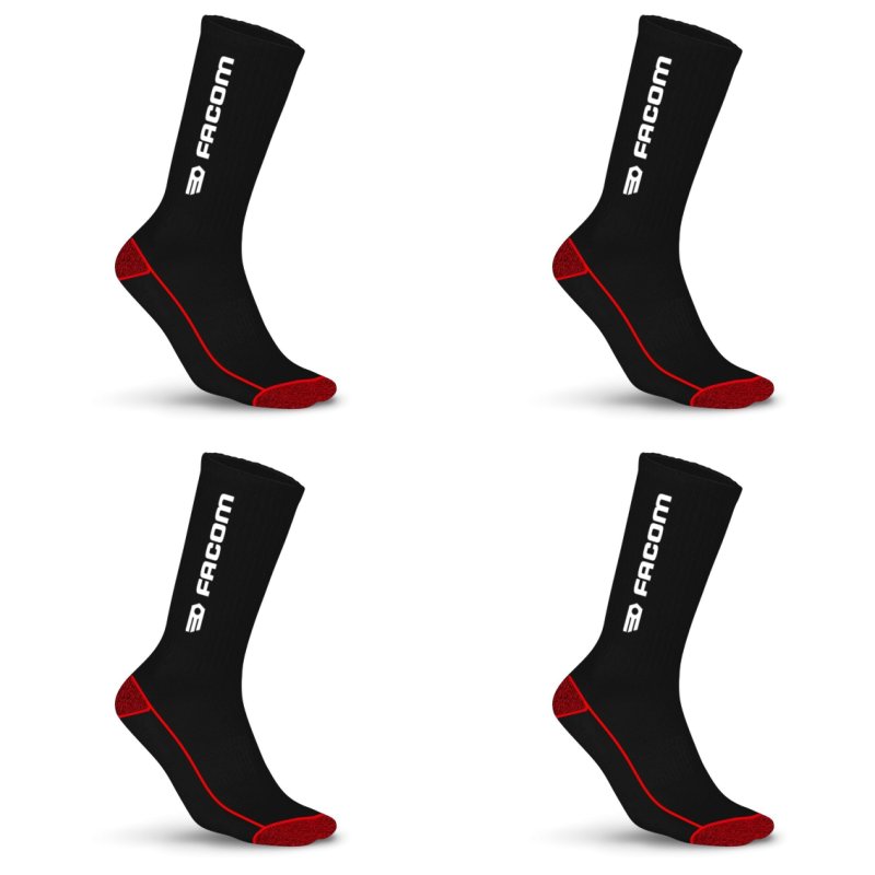 Lot de 4 Paires de Chaussettes homme Tennis Travail Noir/Rouge/Blanc Imprimé - Facom
