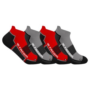 Lot de 4 Paires de Chaussettes homme Socquettes Travail Noir/Rouge/Gris Uni - Facom