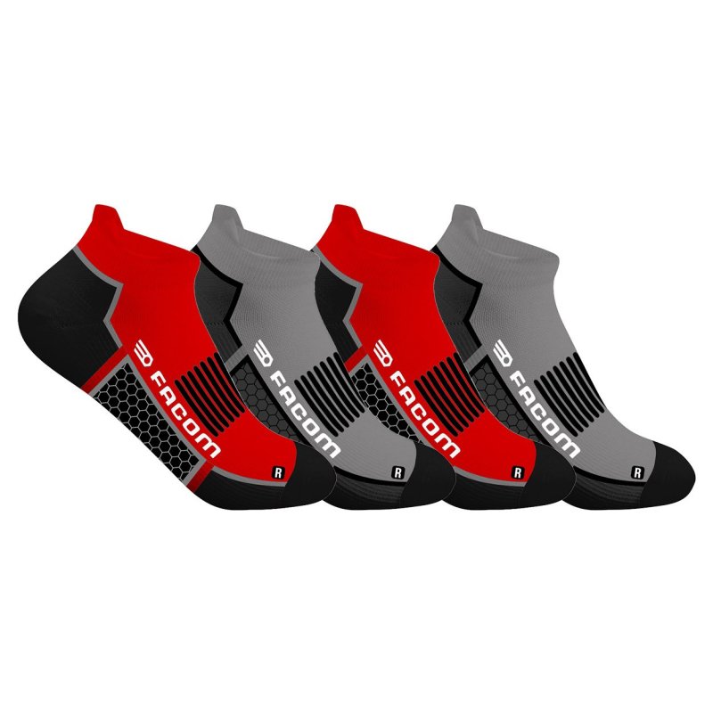 Lot de 4 Paires de Chaussettes homme Socquettes Travail Noir/Rouge/Gris Uni - Facom
