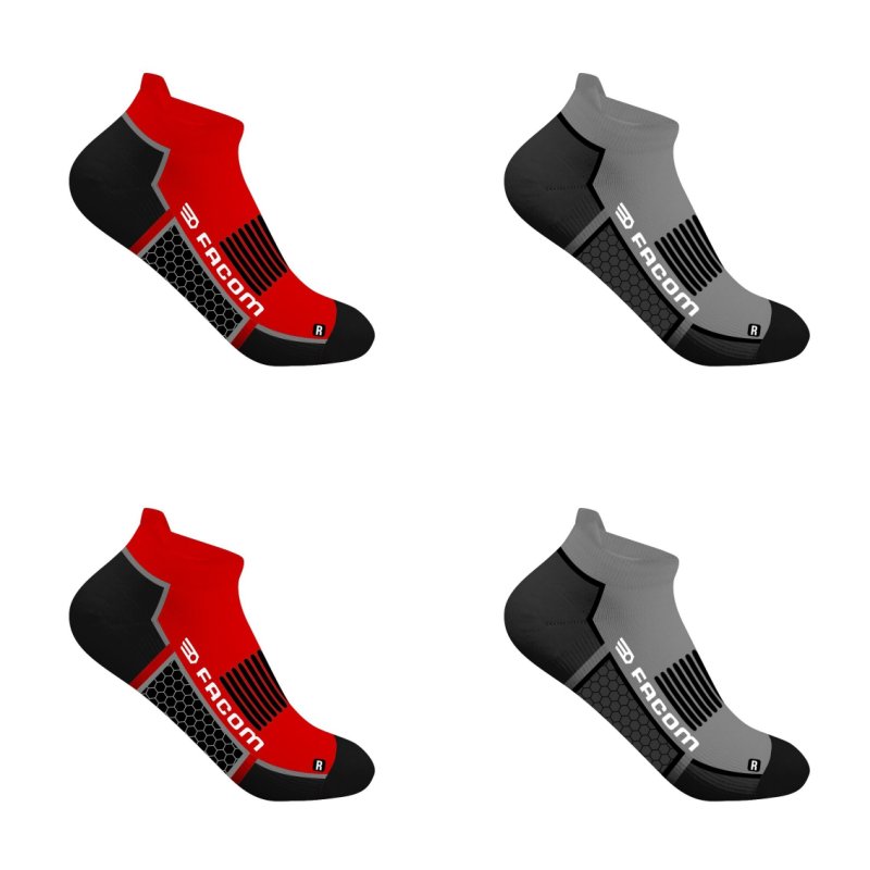 Lot de 4 Paires de Chaussettes homme Socquettes Travail Noir/Rouge/Gris Uni - Facom
