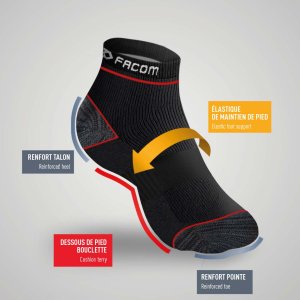 Lot de 4 Paires de Chaussettes homme Socquettes Travail Noir/Gris/Blanc/Rouge Uni - Facom