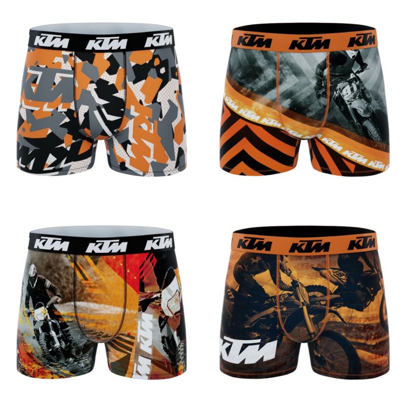 Lot de 4 Boxers homme Polyester Gris/Orange/Noir Imprimé - Ktm