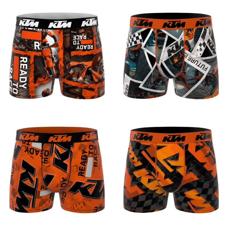 Lot de 4 Boxers homme Polyester Orange/Noir/Blanc Imprimé - Ktm