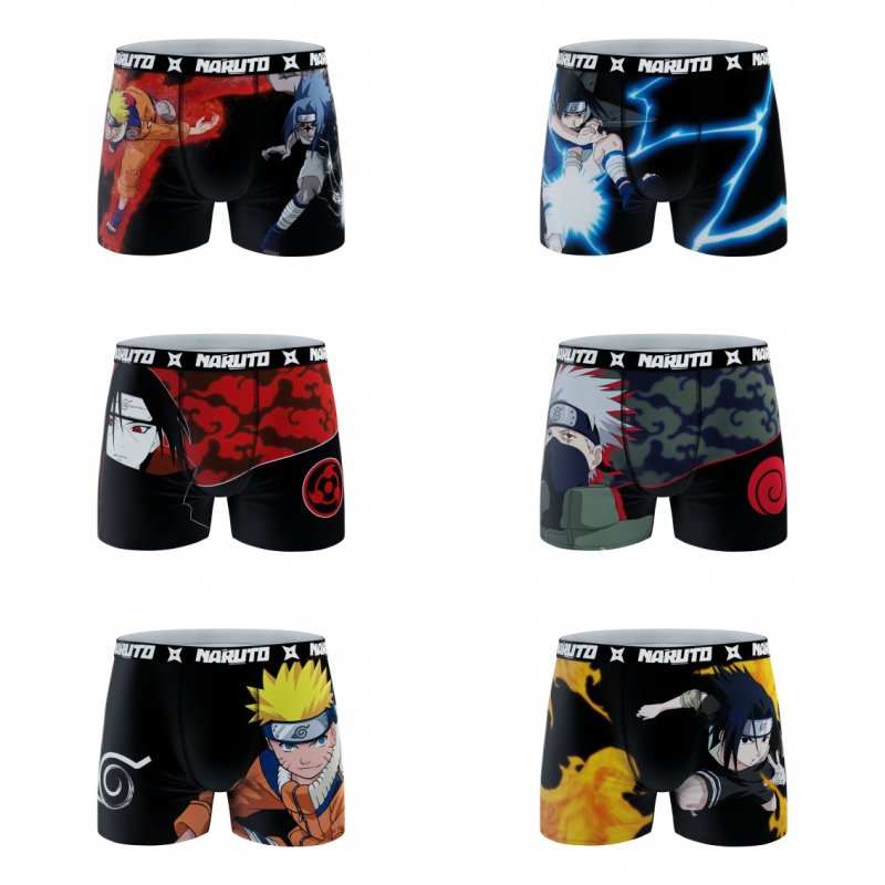 Lot de 6 Boxers homme Polyester Noir Imprimé - Naruto