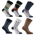 Lot de 6 Paires de Chaussettes homme Ville Fantaisie, Mode Marron/Blanc/Noir/Bleu Marine Imprimé - Serge Blanco